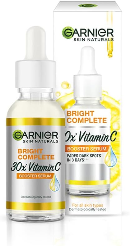 Garnier Vitamin C + Booster Face Serum For Skin Brightening and Anti-Dark Spots with 30X Vitamin C, 2% Niacinamide and BHA | Brighter Skin in Just 3 days | Suitable for Oily ,...